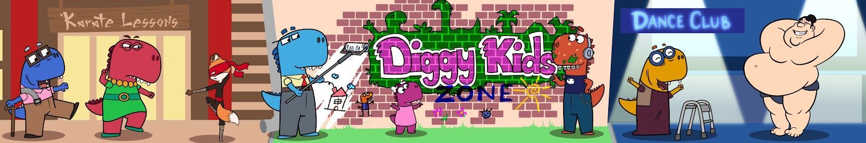 The Diggy Dinos cast — colorful dinosaur characters from the cartoons